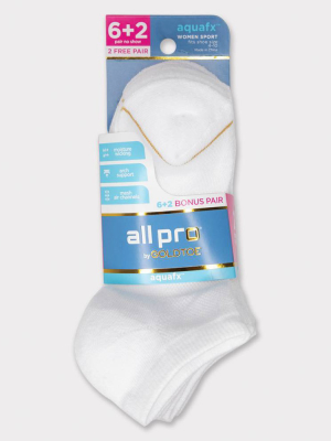 All Pro Women's Aqua Fx 6+2 Bonus Pack No Show Athletic Socks - White 4-10