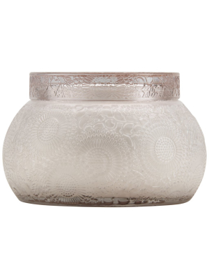 Chawan Bowl 2 Wick Embossed Glass Candle In Mokara