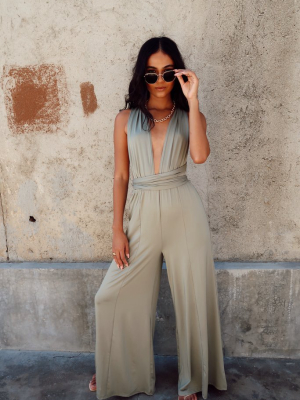 California Coast Olive Wrap Top Jumpsuit