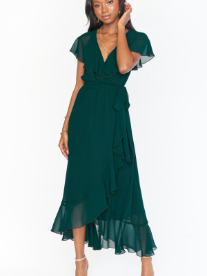 Jess Ruffle Midi Dress ~ Emerald Chiffon