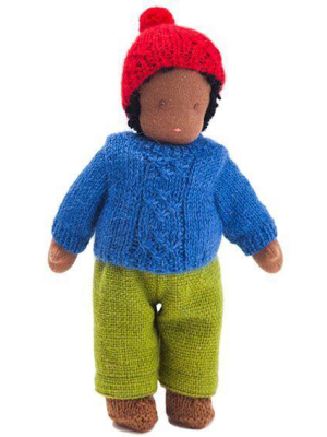 9" Waldorf Boy Doll In Blue Sweater  · Black