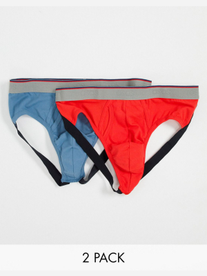 Asos Design 2 Pack Jock Strap With Mixed Branded Waistband Save