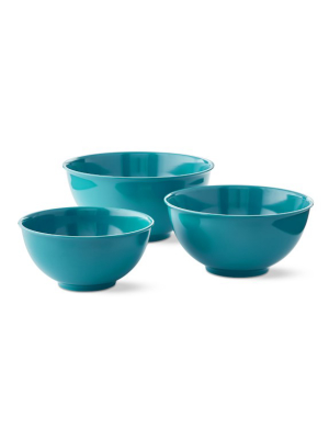 Melamine Mixing Bowls, Set Of 3, Enamel Blue