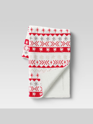 Holiday Fairisle Plush With Sherpa Reverse Throw Blanket - Wondershop™