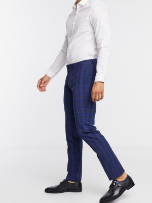 Shelby & Sons Slim Suit Pants In Navy Check