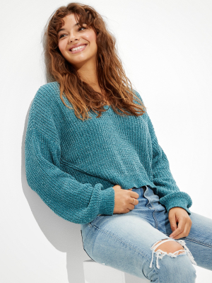 Ae Chenille Cropped V-neck Sweater