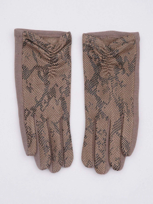 Snakeskin Print Gloves In Camel