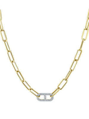 Stirrup Link Necklace With White Pavé Diamonds