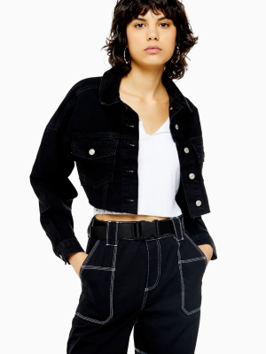 Washed Black Denim Hacked Off Jacket