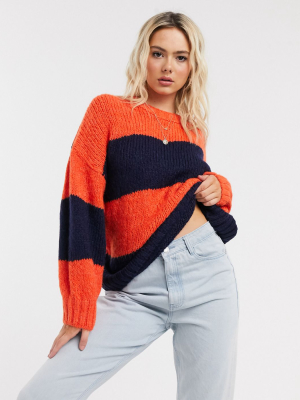 Asos Design Oversize Sweater In Multi Stripe