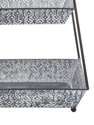 Distressed Whtiewashed Pattern Three Tier Decorative Storage Tray - Foreside Home & Garden