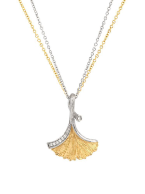 Butterfly Ginkgo Pendant Necklace With Diamonds
