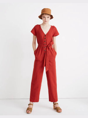 Linen-cotton Pleat-sleeve Jumpsuit