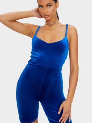 Cobalt Strappy Velvet Unitard