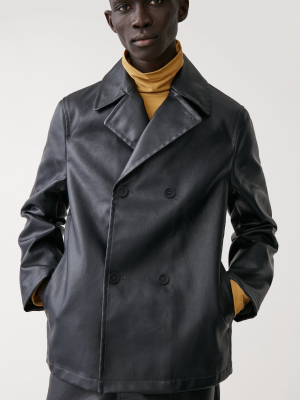 Rubberised Denim Pea Coat