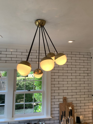 Beautiful 1950s Style Ceiling Light With 5 Glass Globes