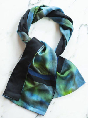 M. P. Murray Black, Blue And Green Gradient Silk Signed Scarf