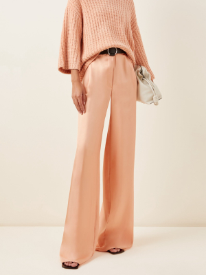 Belted Silk-satin Wide-leg Pants