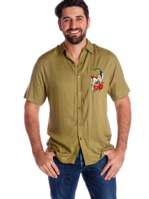 The Island Girl | Men's Olive Hawaiian Button Up