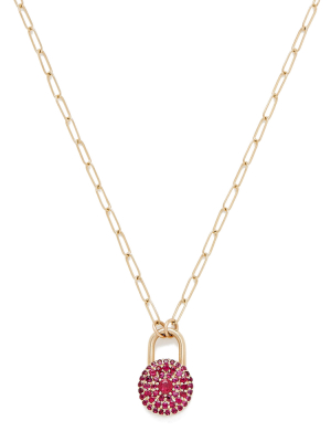 Ruby Encrusted Love Lock Necklace