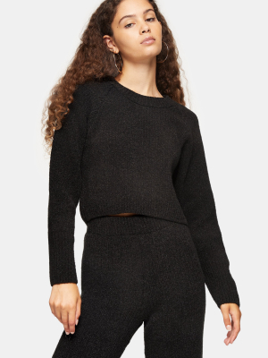 Black Boucle Boxy Knitted Top