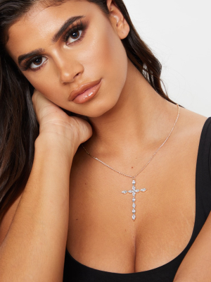 Gold Crystal Oversized Cross Necklace