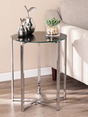 Dandelion Round End Table With Faux Marble Glass Top Silver - Aiden Lane