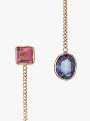 Tourmaline & Sapphire Slice Drop Earrings