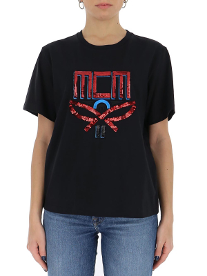 Mcm Sequined Logo Crewneck T-shirt