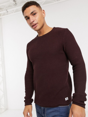 Jack & Jones Premium Textured Sweater In Burgundy