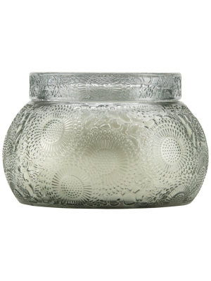 Chawan Bowl 2 Wick Embossed Glass Candle In French Cade Lavender