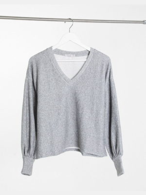 Stradivarius Super Soft V Neck Top In Gray