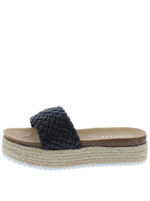 Amy01 Black Woven Open Toe Espadrille Slide Sandal