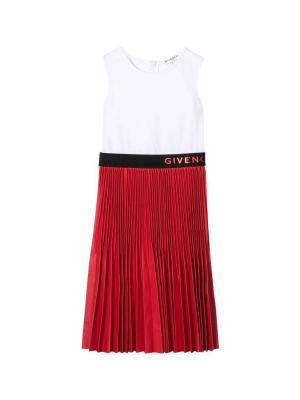 Givenchy Kids Logo Trim Pleated Midi Dress