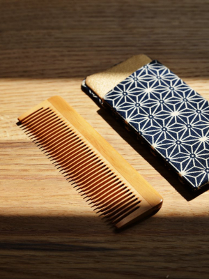 Boxwood Comb With Case - Asanoha I (bold Leaves)