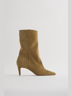 Split Leather Heeled Ankle Boots