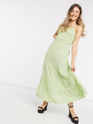 Wednesday's Girl Maxi Cami Dress With Shirred Bodice In Ditsy Heart Print