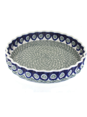 Blue Rose Polish Pottery Peacock Swirl Torte Plate