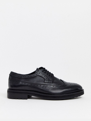 Asos Design Brogue Shoes In Black Leather With Chunky Sole