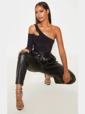 Black Slinky O-ring One Shoulder Bodysuit