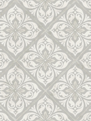 Plumosa Tile Wallpaper In Cove Grey And Silver From The Luxe Retreat Collection By Seabrook Wallcoverings