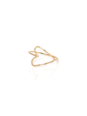 14k Small Heart Outline Ring