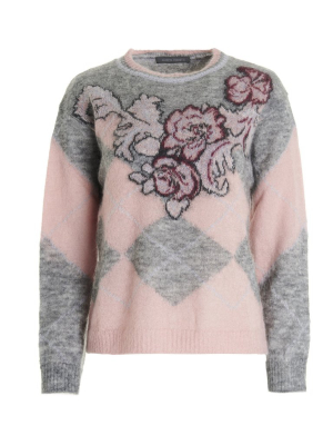 Alberta Ferretti Flower Intarsia Knit Sweater