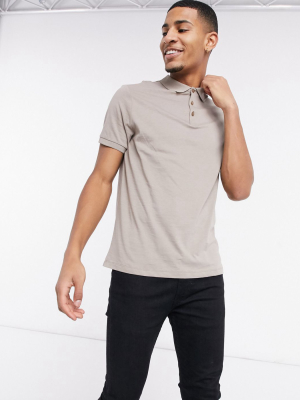 Asos Design Organic Polo In Gray Beige