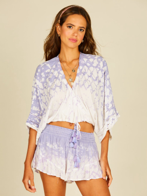 Tonal Dusty Lilac Tie Dye Kimono Sleeve Top