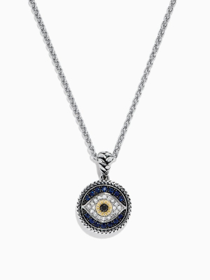 Effy 925 Sterling Silver Sapphire And Diamond Evil Eye Pendant, 0.55 Tcw