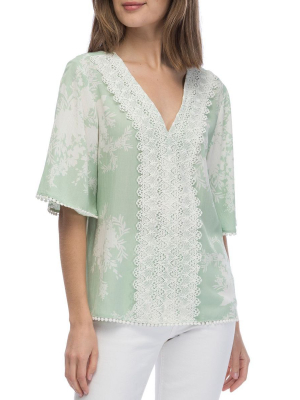 Crochet Trim Floral Woven Top