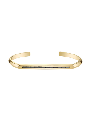 Flat Top Baguette Black Diamond Cuff - Yellow Gold