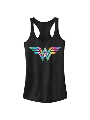 Junior's Wonder Woman Tie Dye Logo Racerback Tank Top