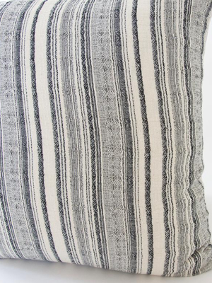 White & Black/blue Striped Accent Pillow - 20x20